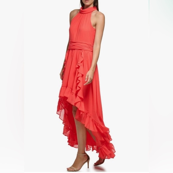 Karl Lagerfeld Vibrant Coral High-Low Dress - Picture 5 of 9